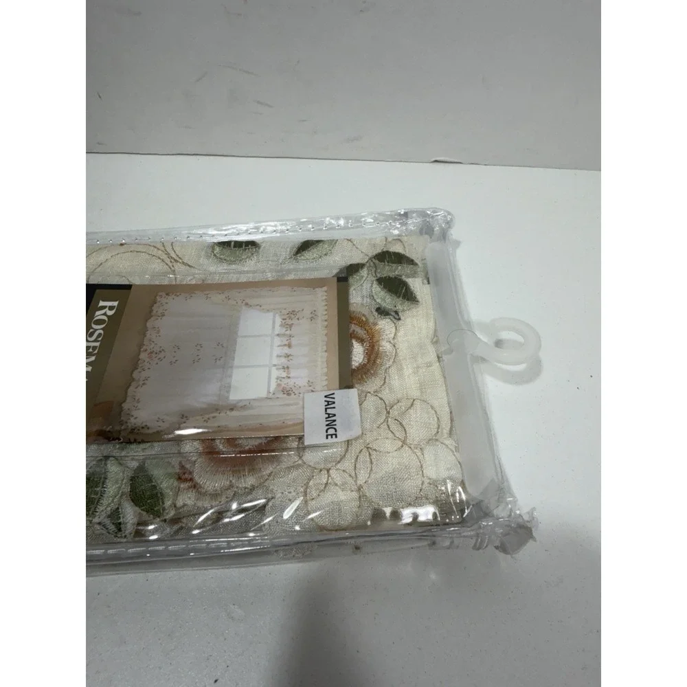 Rosemary Floral Embroidered Semi-Sheer Kitchen Curtain 58